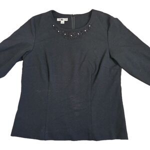 Pendleton Women’s Holiday Top Black Bling Beaded Large Wool Blend 3/4 Sleeve